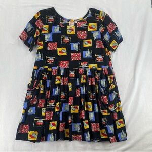 Women’s Black Patterned Short Sleeve Swing Dress